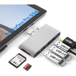 Surface Pro 6/Pro 5/Pro 4 Docking Station USB Hub 4K HDMI USB 3.0 Hub Adapter, SD & TF/Micro SD Memory Card Reader, 4K@30Hz HDMI Surface Pro Adapter for Microsoft Surface Pro 6/5/4