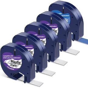 Label Tape Compatible with Dymo Label Maker Refills 12mm x 4m 1/2" x 13' LetraTag Plastic Tape, Replacement for Dymo Letra Tag Tape for LT100T LT100H QX50