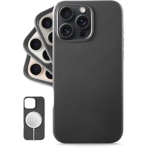 LONLI Classic - for iPhone 16 Pro Leather Case - European Genuine Vele Leather Phone Case - Smoothen and Soften Over Time - [Compatible with Magsafe] - Black