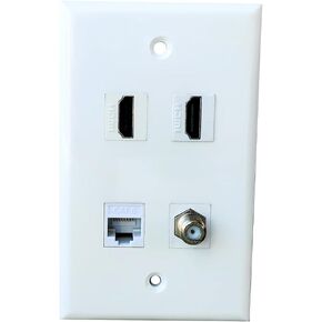 2 HDMI CAT6 Ethernet Coax Wall Plate - Dual 4K HDMI CAT 6 Coaxial Cover Plate Female to Female Faceplate