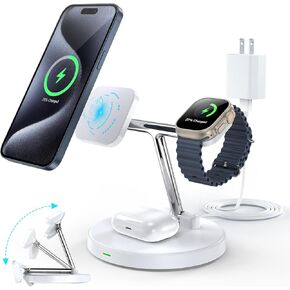 3 in 1 Wireless Charger for MagSafe, Foldable Charging Station for Multiple Apple Devices, Compatible with iPhone 15/14/13/12, for Apple Watch, for AirPods Pro/3/2,Cable Adapter Included(Black)