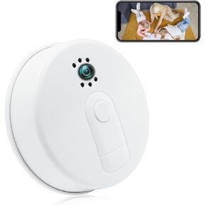 Wireless Video Camera Smoke Detector 1080P WiFi Nanny Cam for Home Security Wall Mount Loop Filming, Motion Detection, Night Vision, Live Viewing, Android iOS Free App, Video Only No Audio