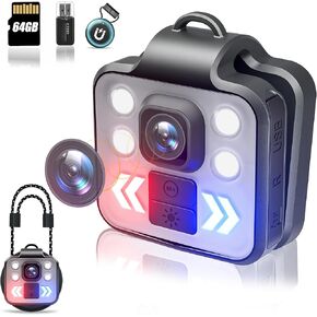 Body Camera with Audio & Video Recording - 1080P Mini Small Portable 64G Cam Recorder - LED Flashlight Waterproof Cam- for Child Pet Home Outdoor Fishing Camping (Grey-with Magnetic Lanyard)