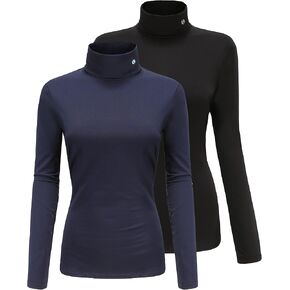SSLR-Thermal-Shirts for-Women-Turtleneck Long Sleeve Tops Fleece Lined Winter Slim Fitted Mock Neck Base Layer