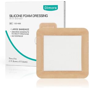 Dimora Silicone Foam Dressing with Border Joint Application - Adhesive 4"x8" Wound Dressing Bandage for Post Elbow Shoulder Knee Surgery Care 10 Pack