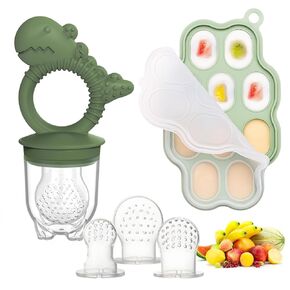 Baby Breastmilk Popsicle Molds & Baby Fruit Feeder Pacifier, Silicone Baby Food Freezer Tray Storage Containers for Infant Teething Self Feeding (1 Set)