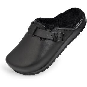 Harssidanzar Womens Lined Clogs Winter Fleece Breathable Walking Garden Shoes Warm Non-Slip Mule Footwear HL206US