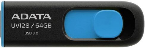 ADATA UV128 64GB USB 3.0 Retractable Capless Flash Drive, Blue (AUV128-64G-RBE) in Saudi Arabia