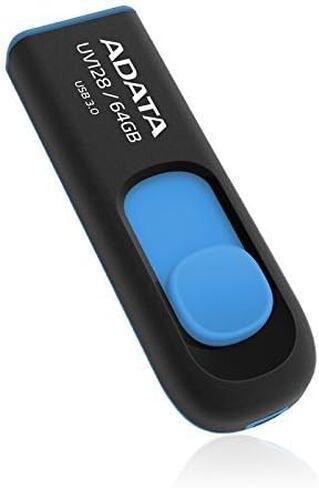 ADATA UV128 64GB USB 3.0 Retractable Capless Flash Drive, Blue (AUV128-64G-RBE) in Saudi Arabia