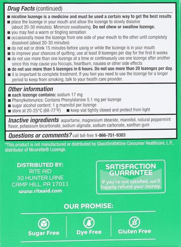 Rite Aid Mint Nicotine Lozenges, 2mg - 108 Lozenges | Mint Flavor | Quit Smoking Products | Stop Smoking Aids That Work | Quit Smoking Aid | Alternative to Nicotine Patches in Kuwait