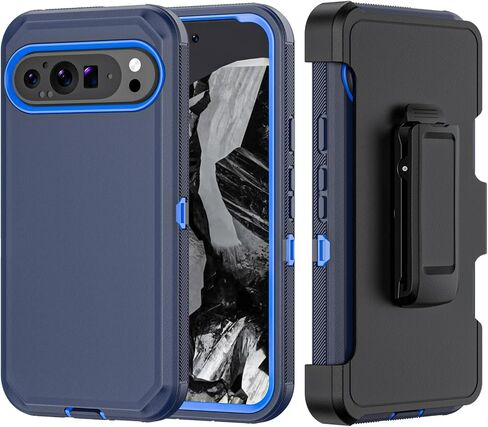 حافظة هاتف لهاتف Google Pixel 9 Pro XL، حافظة حماية متينة مقاومة للصدمات مع حافظة بمشبك حزام لهاتف Google Pixel 9 Pro XL 2024 (أسود + أزرق) in Kuwait