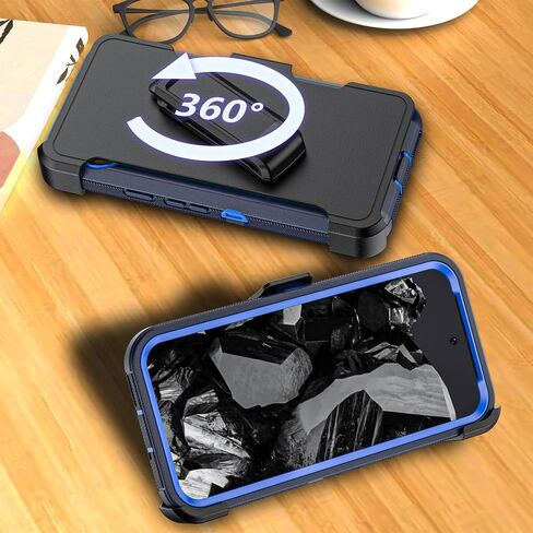 حافظة هاتف لهاتف Google Pixel 9 Pro XL، حافظة حماية متينة مقاومة للصدمات مع حافظة بمشبك حزام لهاتف Google Pixel 9 Pro XL 2024 (أسود + أزرق) in Kuwait