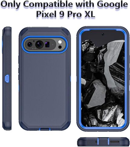 حافظة هاتف لهاتف Google Pixel 9 Pro XL، حافظة حماية متينة مقاومة للصدمات مع حافظة بمشبك حزام لهاتف Google Pixel 9 Pro XL 2024 (أسود + أزرق) in Kuwait