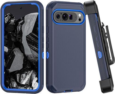 حافظة هاتف لهاتف Google Pixel 9 Pro XL، حافظة حماية متينة مقاومة للصدمات مع حافظة بمشبك حزام لهاتف Google Pixel 9 Pro XL 2024 (أسود + أزرق) in Kuwait