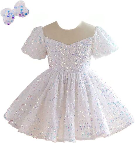 Baby Girls Sparkle Sequin Dress Flower Girls Dress Puffy Sleeve Kids Birthday Party Dresses in Saudi Arabia