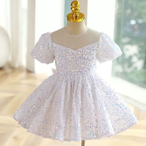 Baby Girls Sparkle Sequin Dress Flower Girls Dress Puffy Sleeve Kids Birthday Party Dresses in Saudi Arabia