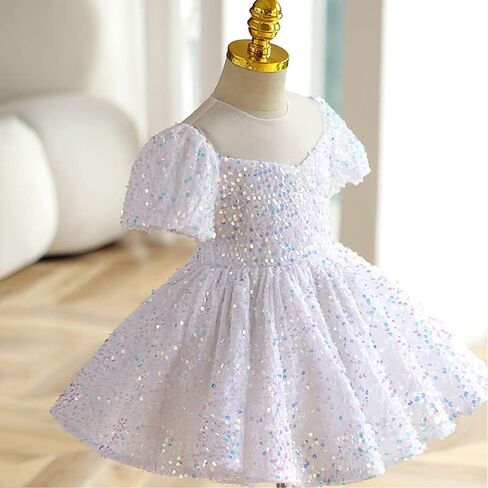 Baby Girls Sparkle Sequin Dress Flower Girls Dress Puffy Sleeve Kids Birthday Party Dresses in Saudi Arabia