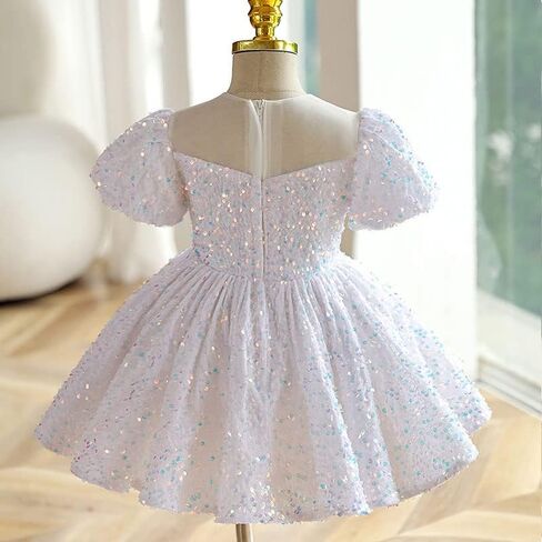 Baby Girls Sparkle Sequin Dress Flower Girls Dress Puffy Sleeve Kids Birthday Party Dresses in Saudi Arabia