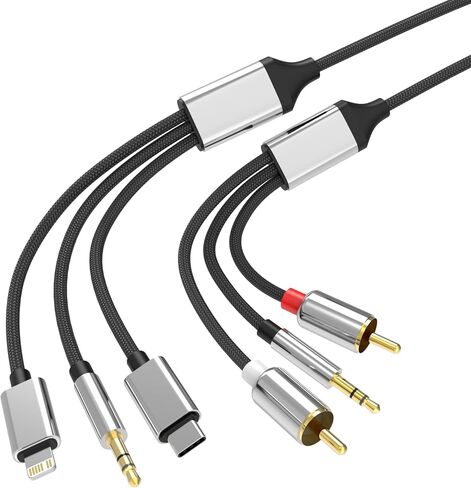 محول صوت كابل Lightning إلى RCA (2 متر)، كابل RCA إلى 3.5 مم، كابل صوت USB C إلى 2 RCA، (كابل صوت 6 في 1) لمضخم الطاقة والسيارة والمسرح المنزلي ومكبر الصوت والمزيد (متوافق مع Lightning) in Saudi Arabia