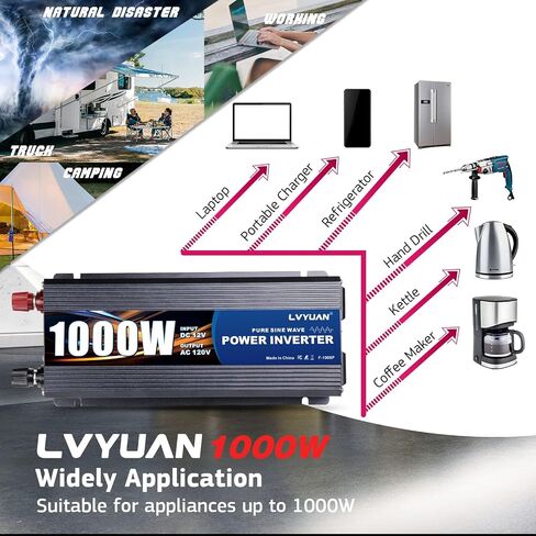 LVYUAN 500 Watt Pure Sine Wave Power Inverter 12V to 110V/120V DC to AC Converter with Dual Sockets, Dual USB Ports, LED Display for Home Outdoor RV Car Power Inverter Power Adapter in Saudi Arabia