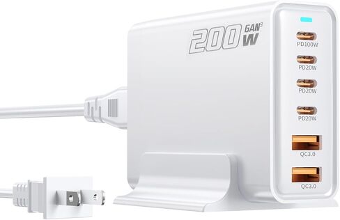 200W GaN III 6-Port USB C Charger, PPS PD 100W Fast Charging Station for MacBook Pro/Air, DELL, HP Surface, iPhone 15/Pro/14/13, Galaxy S23, Steam Deck and More (Black) in Saudi Arabia