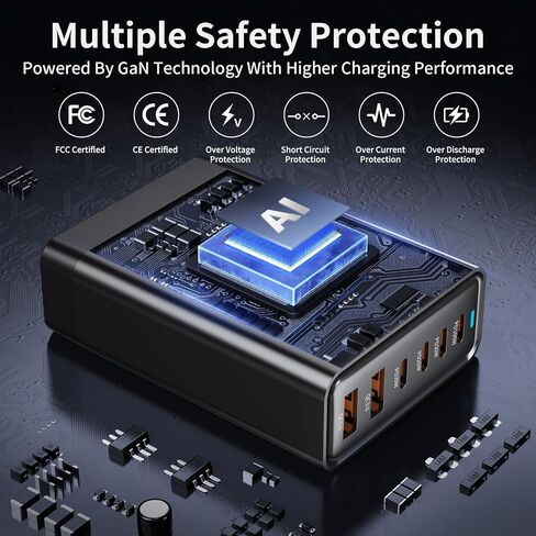 200W GaN III 6-Port USB C Charger, PPS PD 100W Fast Charging Station for MacBook Pro/Air, DELL, HP Surface, iPhone 15/Pro/14/13, Galaxy S23, Steam Deck and More (Black) in Saudi Arabia