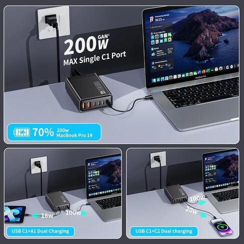 200W GaN III 6-Port USB C Charger, PPS PD 100W Fast Charging Station for MacBook Pro/Air, DELL, HP Surface, iPhone 15/Pro/14/13, Galaxy S23, Steam Deck and More (Black) in Saudi Arabia