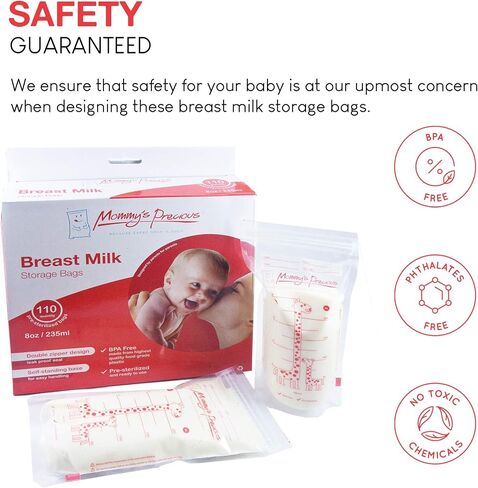 110 Count Breastmilk Storage Bags 8 Oz 235 ml Breastfeeding Freezer Storage Container Bags for Breast Milk comes Pre Sterilized & BPA Free with Accurate Measurements & Leak Proof. Buy Now! in Saudi Arabia