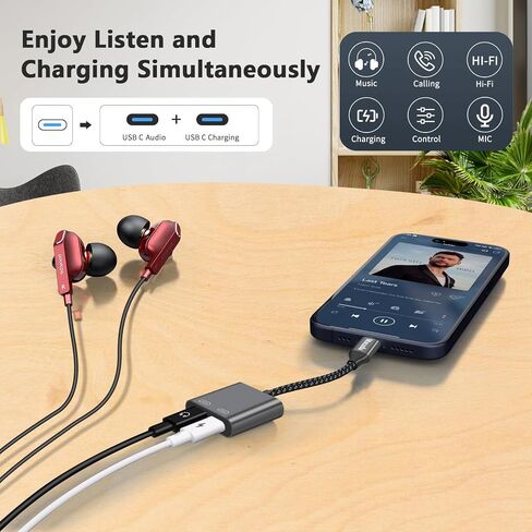 USB C Splitter, Dual USB C Headphone and Charger Adapter, 3 in 1 USB C Audio Adapter with PD 60W Fast Charging Dongle USB C Data Adapter Compatible with iPhone 15/15 Pro Max, Galaxy S24/S23, Pixel 8 in Saudi Arabia