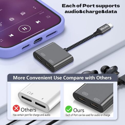 USB C Splitter, Dual USB C Headphone and Charger Adapter, 3 in 1 USB C Audio Adapter with PD 60W Fast Charging Dongle USB C Data Adapter Compatible with iPhone 15/15 Pro Max, Galaxy S24/S23, Pixel 8 in Saudi Arabia