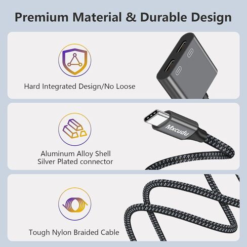 USB C Splitter, Dual USB C Headphone and Charger Adapter, 3 in 1 USB C Audio Adapter with PD 60W Fast Charging Dongle USB C Data Adapter Compatible with iPhone 15/15 Pro Max, Galaxy S24/S23, Pixel 8 in Saudi Arabia