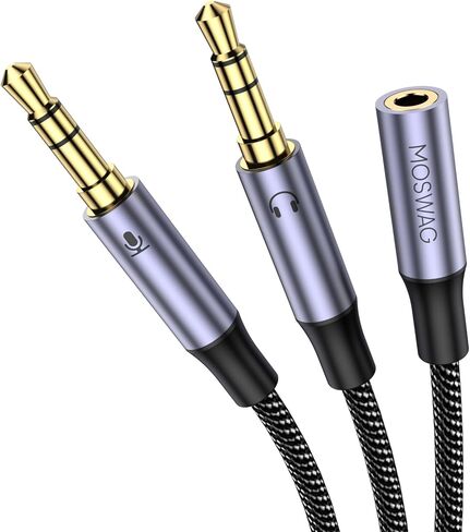 MOSWAG مقسم سماعات الرأس للكمبيوتر 3.5 مم أنثى إلى 2 مزدوج 3.5 مم ذكر سماعة رأس ميكروفون مقسم صوت Y مقسم كابل ستيريو جاك سماعات الهاتف الذكي منفذ إلى محول الكمبيوتر المحمول - أسود in Kuwait