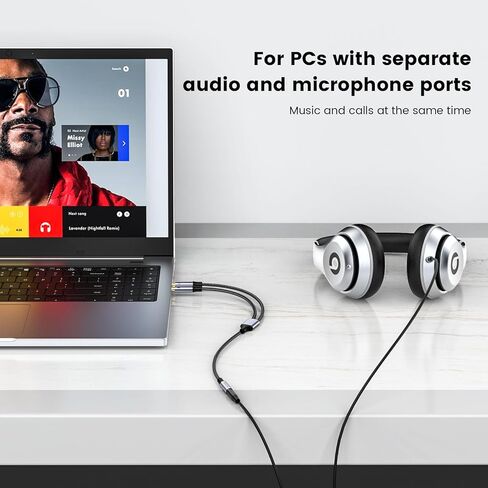 MOSWAG مقسم سماعات الرأس للكمبيوتر 3.5 مم أنثى إلى 2 مزدوج 3.5 مم ذكر سماعة رأس ميكروفون مقسم صوت Y مقسم كابل ستيريو جاك سماعات الهاتف الذكي منفذ إلى محول الكمبيوتر المحمول - أسود in Kuwait