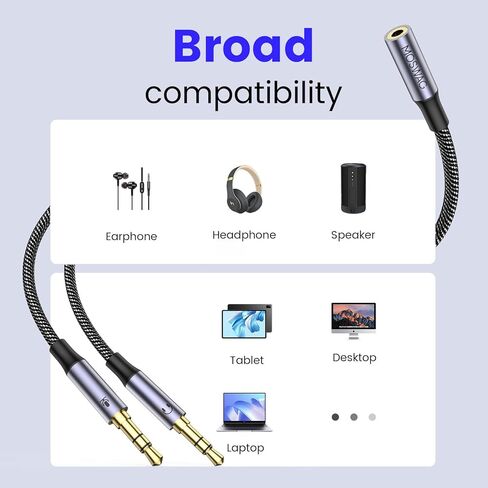 MOSWAG مقسم سماعات الرأس للكمبيوتر 3.5 مم أنثى إلى 2 مزدوج 3.5 مم ذكر سماعة رأس ميكروفون مقسم صوت Y مقسم كابل ستيريو جاك سماعات الهاتف الذكي منفذ إلى محول الكمبيوتر المحمول - أسود in Kuwait