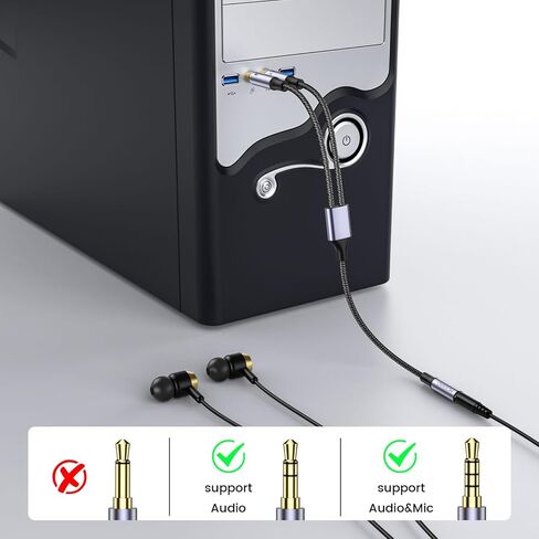 MOSWAG مقسم سماعات الرأس للكمبيوتر 3.5 مم أنثى إلى 2 مزدوج 3.5 مم ذكر سماعة رأس ميكروفون مقسم صوت Y مقسم كابل ستيريو جاك سماعات الهاتف الذكي منفذ إلى محول الكمبيوتر المحمول - أسود in Kuwait