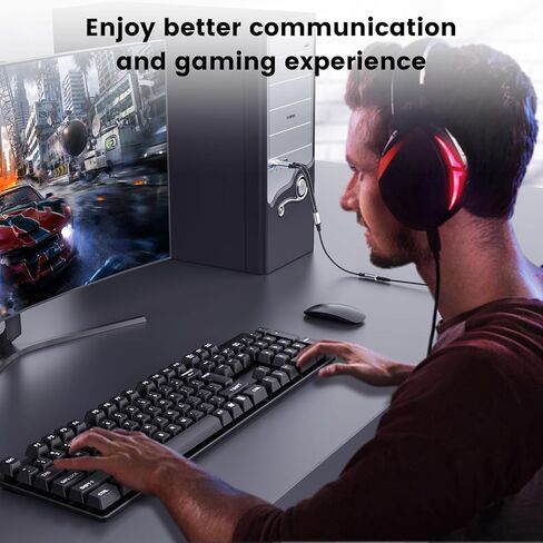 MOSWAG مقسم سماعات الرأس للكمبيوتر 3.5 مم أنثى إلى 2 مزدوج 3.5 مم ذكر سماعة رأس ميكروفون مقسم صوت Y مقسم كابل ستيريو جاك سماعات الهاتف الذكي منفذ إلى محول الكمبيوتر المحمول - أسود in Kuwait