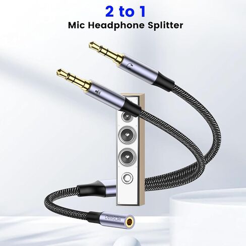 MOSWAG مقسم سماعات الرأس للكمبيوتر 3.5 مم أنثى إلى 2 مزدوج 3.5 مم ذكر سماعة رأس ميكروفون مقسم صوت Y مقسم كابل ستيريو جاك سماعات الهاتف الذكي منفذ إلى محول الكمبيوتر المحمول - أسود in Kuwait