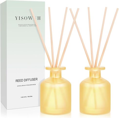 موزع روائح القصب من YISOWUH - الكتان النظيف وزنبق الياسمين 3.38 أونصة (100 مل) مجموعة مكونة من عبوتين من موزع روائح الزيوت العطرية مع 8 أعواد، عطر طويل الأمد للمنزل والحمام وغرفة النوم والغرفة والديكور والهدايا in Kuwait