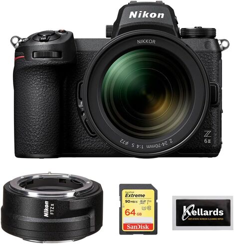 Nikon Z6 II Mirrorless Camera with 24-70mm f/4 Lens (1663) Bundle with Nikon FTZ II Mount Adapter, 64GB Extreme Memory Card, and 5-Pack Wipes in Saudi Arabia