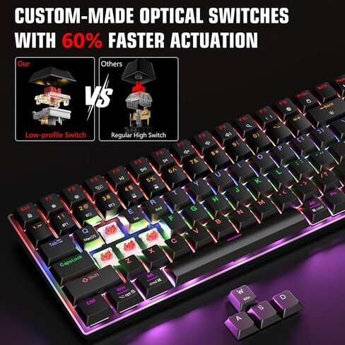 لوحة مفاتيح ألعاب ميكانيكية لاسلكية SABLUTE 75%، بلوتوث ثلاثي الوضع/2.4G/USB-C سلكية، لوحة مفاتيح صغيرة مدمجة بإضاءة خلفية 84 مفتاحًا مع مفتاح أحمر منخفض المستوى للكمبيوتر الشخصي والكمبيوتر المحمول والكمبيوتر اللوحي Windows Mac in Kuwait