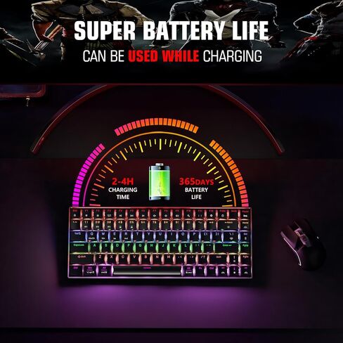 لوحة مفاتيح ألعاب ميكانيكية لاسلكية SABLUTE 75%، بلوتوث ثلاثي الوضع/2.4G/USB-C سلكية، لوحة مفاتيح صغيرة مدمجة بإضاءة خلفية 84 مفتاحًا مع مفتاح أحمر منخفض المستوى للكمبيوتر الشخصي والكمبيوتر المحمول والكمبيوتر اللوحي Windows Mac in Kuwait