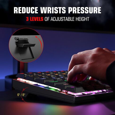 لوحة مفاتيح ألعاب ميكانيكية لاسلكية SABLUTE 75%، بلوتوث ثلاثي الوضع/2.4G/USB-C سلكية، لوحة مفاتيح صغيرة مدمجة بإضاءة خلفية 84 مفتاحًا مع مفتاح أحمر منخفض المستوى للكمبيوتر الشخصي والكمبيوتر المحمول والكمبيوتر اللوحي Windows Mac in Kuwait