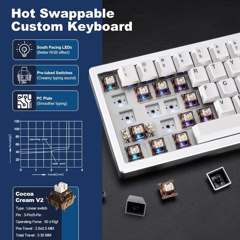 YUNZII AL68 Wireless Mechanical Keyboard 60%,QMK/VIA Aluminum Keyboard,Hot Swappable Custom Keyboard with Knob,Gasket Structure,RGB Backlit Gaming Keyboard for Mac/Windows (Silver, Milk V2) in Saudi Arabia