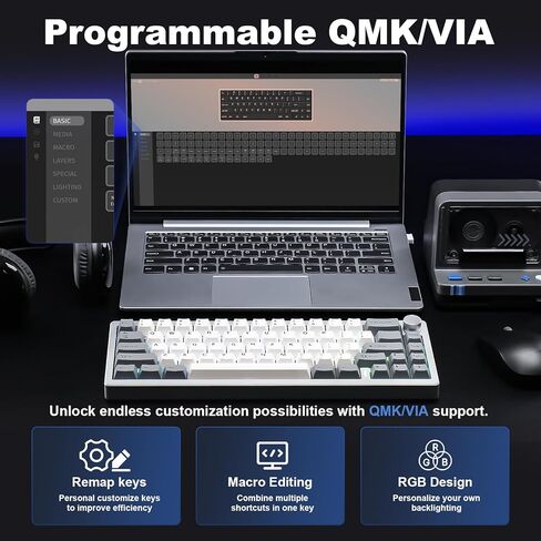 YUNZII AL68 Wireless Mechanical Keyboard 60%,QMK/VIA Aluminum Keyboard,Hot Swappable Custom Keyboard with Knob,Gasket Structure,RGB Backlit Gaming Keyboard for Mac/Windows (Silver, Milk V2) in Saudi Arabia