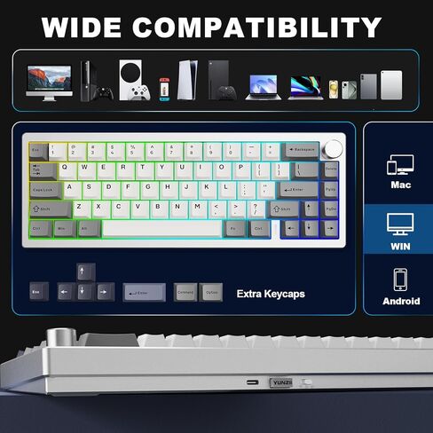 YUNZII AL68 Wireless Mechanical Keyboard 60%,QMK/VIA Aluminum Keyboard,Hot Swappable Custom Keyboard with Knob,Gasket Structure,RGB Backlit Gaming Keyboard for Mac/Windows (Silver, Milk V2) in Saudi Arabia