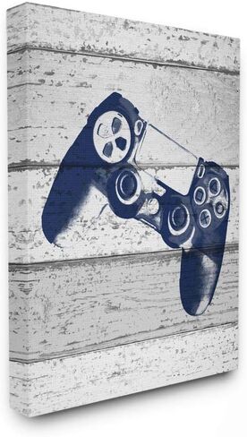 The Kids Room by Stupell Video Game Controller Blue Print on Planks Stretched Canvas Wall Art, 24 x 30, Multi-Colored in Saudi Arabia