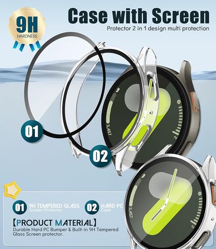 Seltureone 2 Pack for Samsung Galaxy Watch 7 44mm حافظة حماية الشاشة، PC صلب [مضاد للخدش] [مضاد للغبار] حافظة حماية شاملة 360 درجة لساعة Samsung Galaxy Watch 7 44mm - شفاف in Kuwait