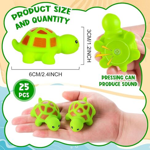 25PCS Mini Rubber Turtle Green Floating Squeaky Turtle Bath Toy for Bath | Cute Screaming Sound Rubber Bulk for Bath, Shower Swimming Pool Birthday Beach Decor in Saudi Arabia