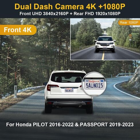 كاميرا Fitcamx 4K مزدوجة داش تتكيف مع Honda Pilot 2016-2022 & Passport 2019-2023 Touring EX LX Elite Sport EXL (DZ-0337)، مظهر OEM، أمامي 2160P + خلفي 1080P فيديو، WiFi&APP، مستشعر G لتسجيل الحلقات، 128 جيجابايت in Saudi Arabia