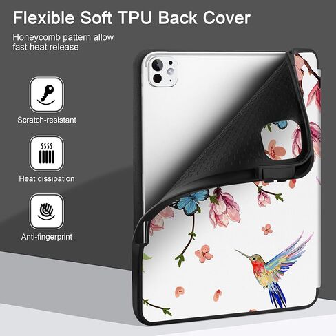 حافظة MEEgoodo لجهاز M4 iPad Pro مقاس 11 بوصة 2024، غطاء كمبيوتر لوحي مع حامل ثلاثي الطي وحامل قلم رصاص وغطاء خلفي ناعم من مادة TPU، زهور ملونة بالحبر in Kuwait